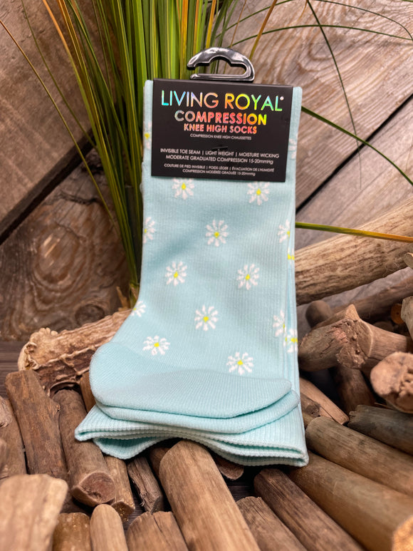 Giftware - Living Royal Knee High Compression Socks in Blue/White Flowers