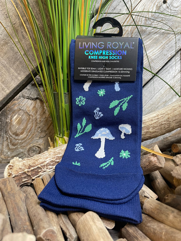 Giftware - Living Royal Knee High Compression Socks in Navy Mushroom Print