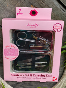 Self Care - Danielle Creations Manicure Set with Pink Glitter Case