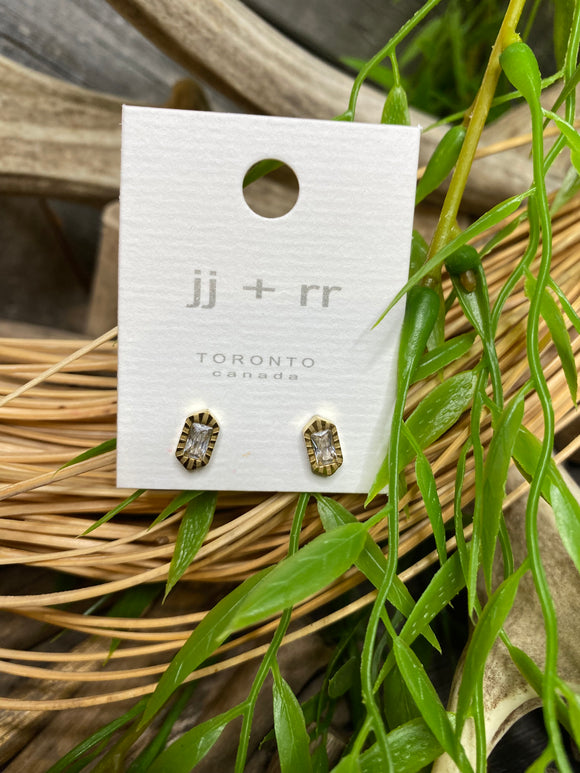 Jewelry - Fab Accessories - Grey Hexagon Earrings in Gold