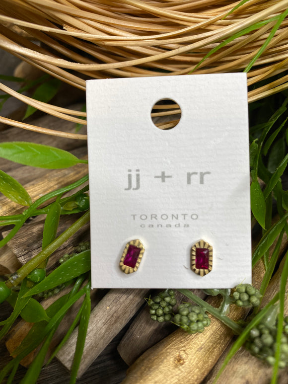 Jewelry - Fab Accessories - Ruby Hexagon Earrings in Gold