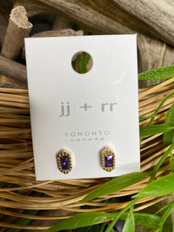 Jewelry - Fab Accessories - Purple Hexagon Earrings in Gold