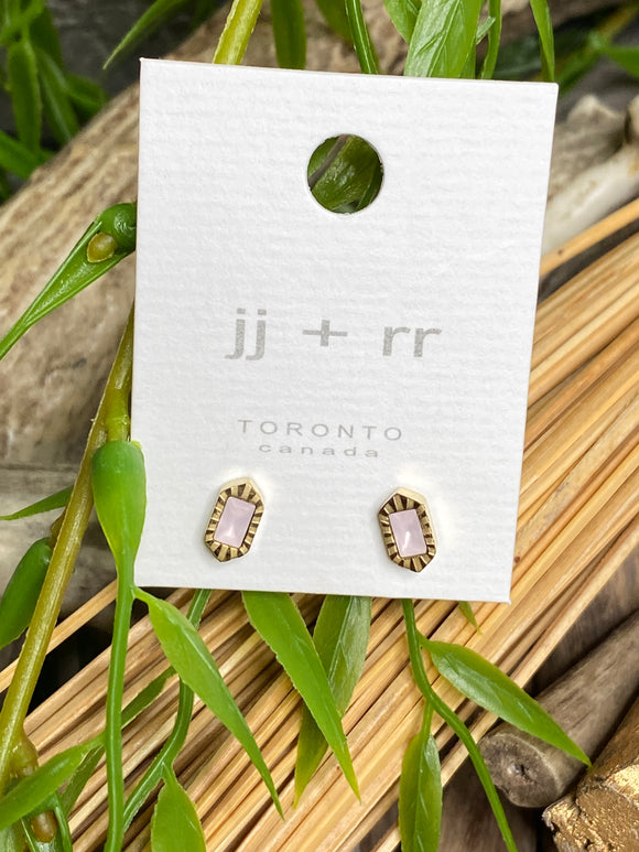 Jewelry - Fab Accessories - Pink Opal Hexagon Earrings in Gold
