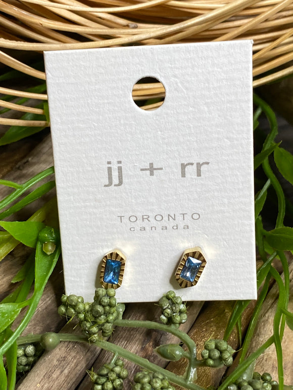Jewelry - Fab Accessories Blue Hexagon Earrings in Gold