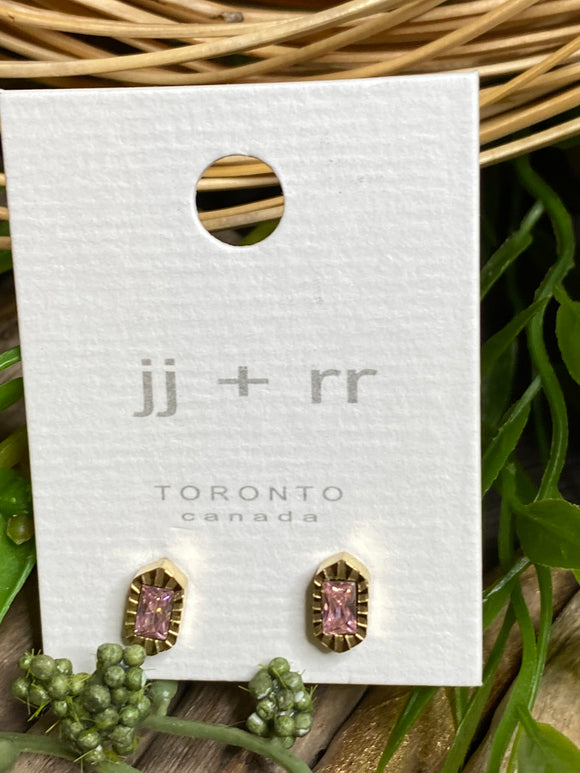 Jewelry - Fab Accessories - Pink Hexagon Earrings in Gold