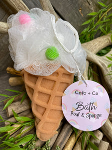 Self Care - Luxe By Cait & Co. Bath Pouf & Sponge in Ice Cream White