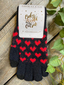 Winter Accessories - Shiraleah Chicago "Baby It's Cold Outside" Touch Screen Gloves in Black/Red Hearts