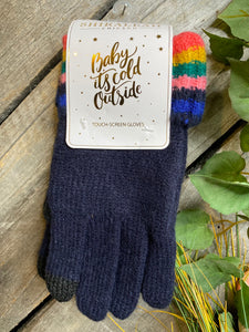 Winter Accessories - Shiraleah Chicago "Baby It's Cold Outside" Touch Screen Gloves in Navy/Multi Color Cuffs