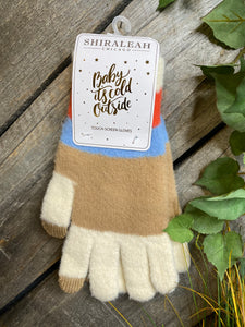 Winter Accessories - Shiraleah Chicago "Baby It's Cold Outside" Touch Screen Gloves in Tan/Blue & Orange Stripes