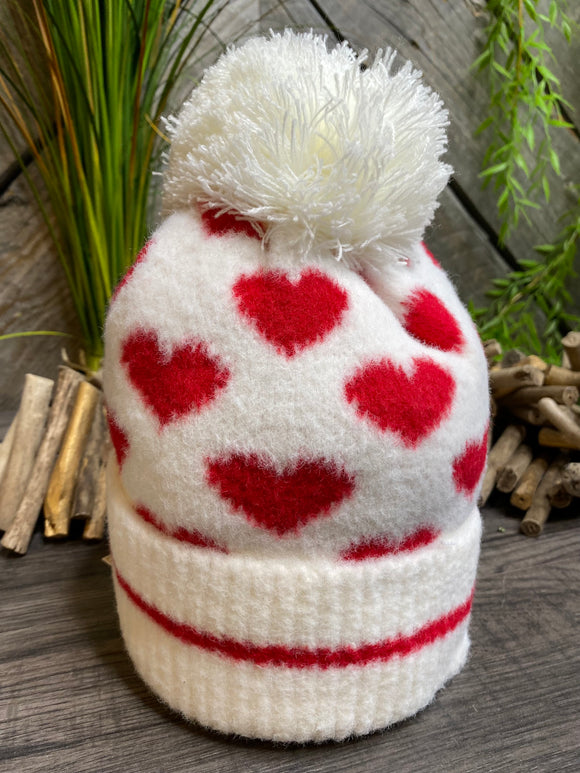 Winter Accessories - Shiraleah Chicago Valentina Toque in Ivory/Red Hearts