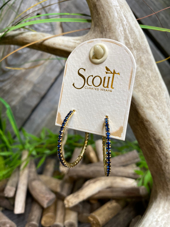 Jewelry - Scout Curated Wears Small Rhinestone Hoops in Montana Blue/Gold