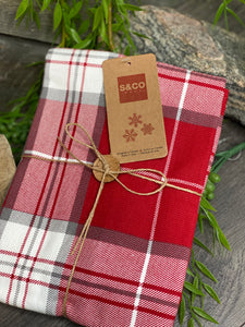 Blowout Sale - Gift Ideas Set of 2 Tea Towels in Red Plaid/Grey