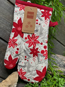 Blowout Sale - Gift Ideas Oven Mitts in Poinsettia Print