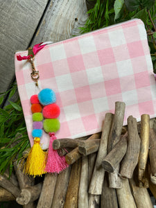 Self Care - Plaid Zippered Bag in White/Pink Plaid