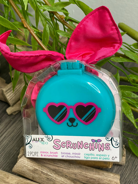Self Care - Beauty Set in Turquoise with Scrunchie (Includes  Mirror, Brush & Scrunchie)