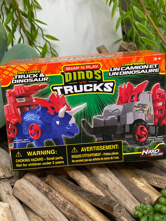 Toys - Snap & Play Dinos Vs Trucks (Blue Dino & Grey & Red Truck)