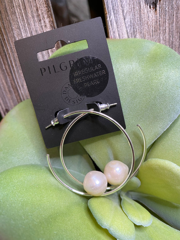 Jewelry - Pilgrim - Fresh Water Pearl on Hoop Earring in Silver