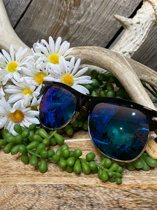 Sunglasses - Kuma Black Top Frame Silver Bottom with Blue Reflective Lenses