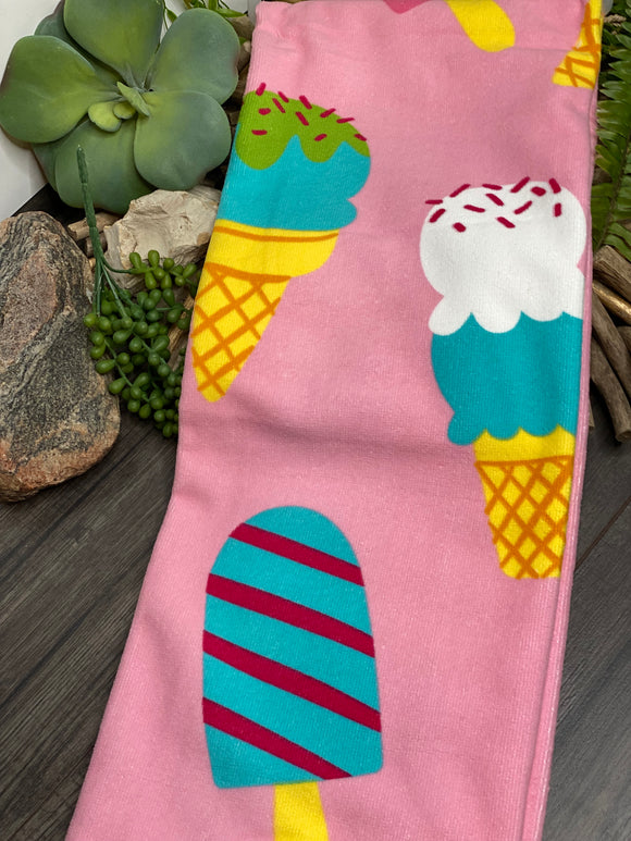 Giftware - Quick Dry Beach Towel in Light Pink Ice Cream Cone Print