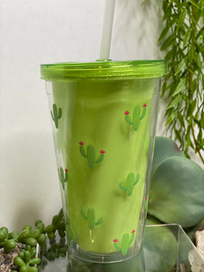 Giftware - Double Plastic Wall Tumbler Green with Cactus Print