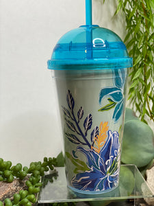 Giftware - Plastic Tumbler with Dome Lid in Tropical Paradise Print