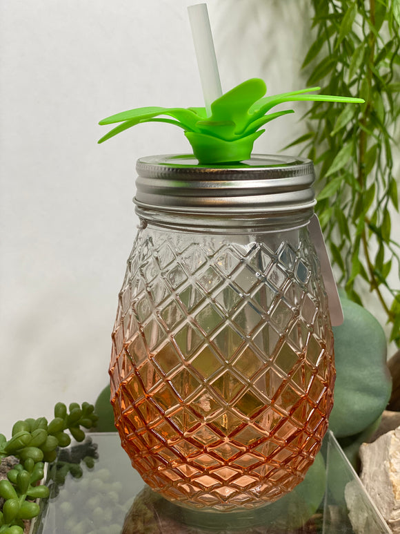Giftware - Pineapple Glass with Straw in Blue or Orange
