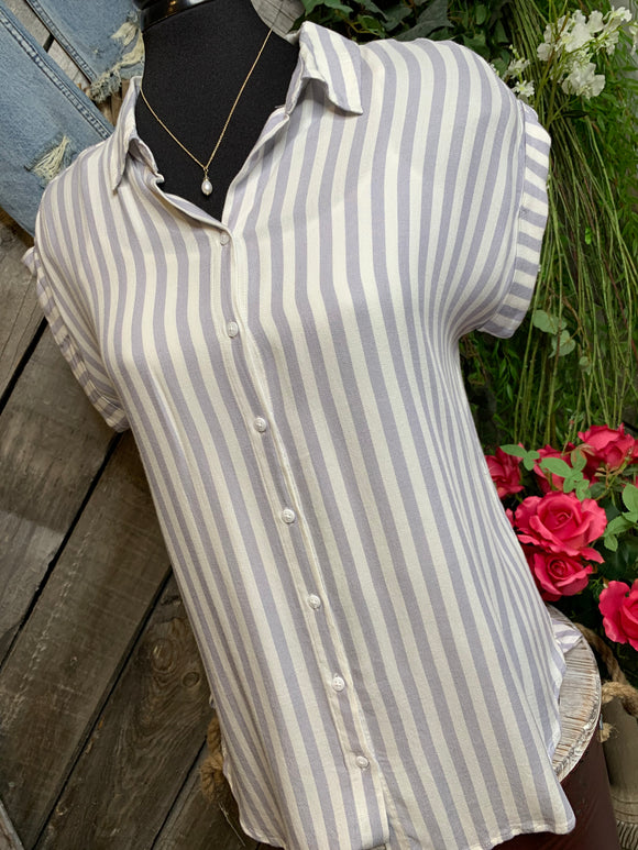 Rag Poet - Light Blue/White Striped Button Shirt