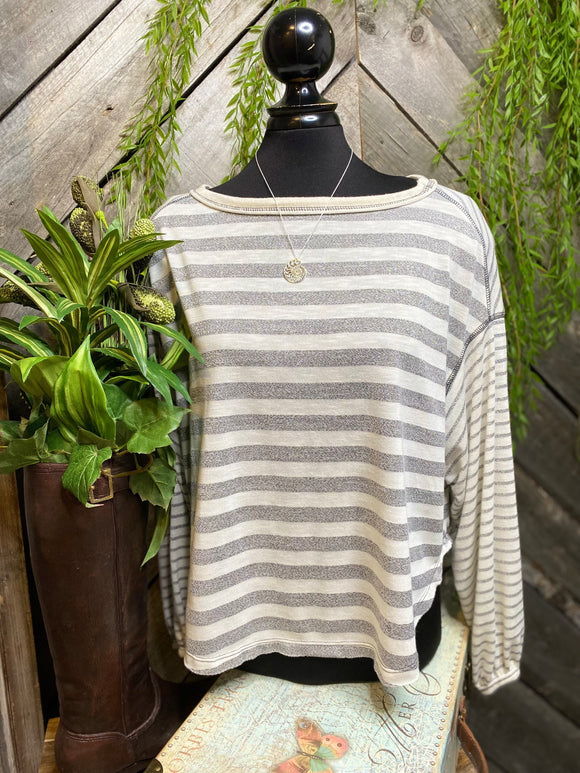 Blowout Sale - By Together - White/Grey Stripped Long Sleeve Shirt