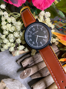 Jewelry - Watches - Large Black Watch Face Brown Strap