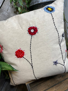 Giftware - Off White Pillow with Flowers