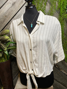By Together - Tie Front Black/White Stripe Top