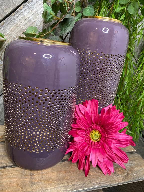 Blowout Sale - Giftware - Purple Metal Vase with Gold Rim