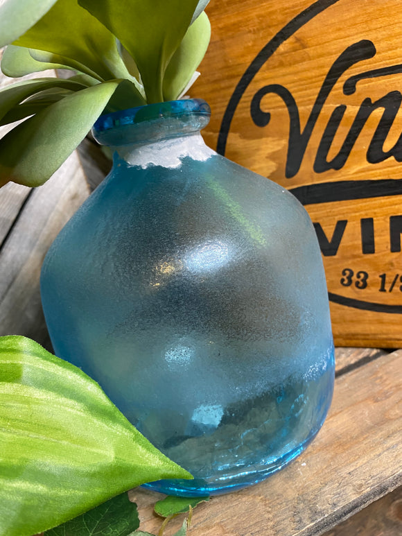 Blowout Sale - Giftware - Small Blue/Clear Round Vase