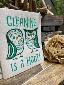 Giftware - Swedish Dish Cloth in "Cleaning is a Hoot"
