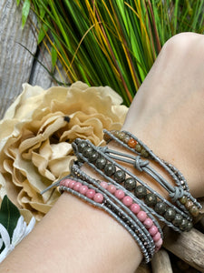 Blowout Sale - Adjustable Wrap Around Bracelet with Brown/Grey/Pink