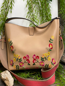 Inzi - Handbag with Flower Print in Taupe (2 Piece Set)