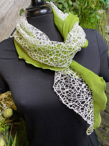 Blowout Sale - Shalimar Scarf in Green/White Lace Detail