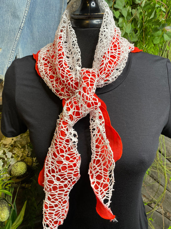 Blowout Sale - Shalimar Scarf in Red/White Lace