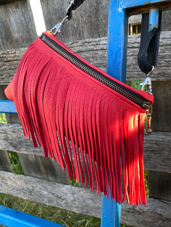 Hides in Hand - Fanny Fringe Handbag in Red