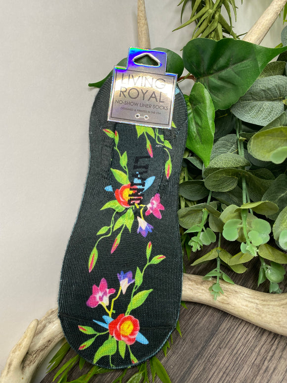 Giftware - No Show Liner Socks in Black Floral