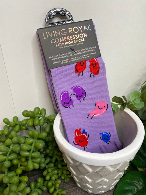Giftware - Living Royal Compression Socks in Purple with Candy Print