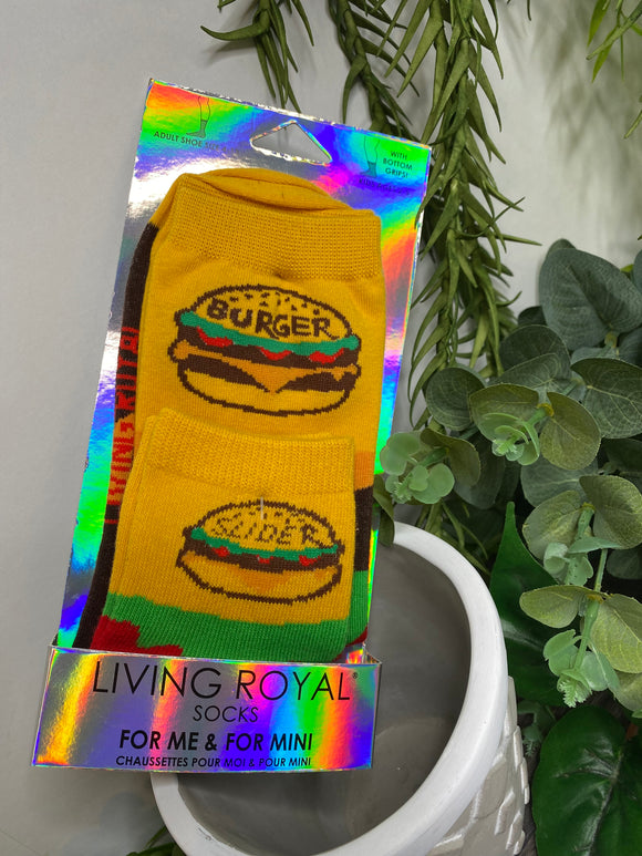 Giftware - Living Royal Me & Mini Me Socks in Cheeseburger Print