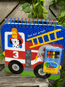 Toys - Fire Engine Sketch Pad with Crayons