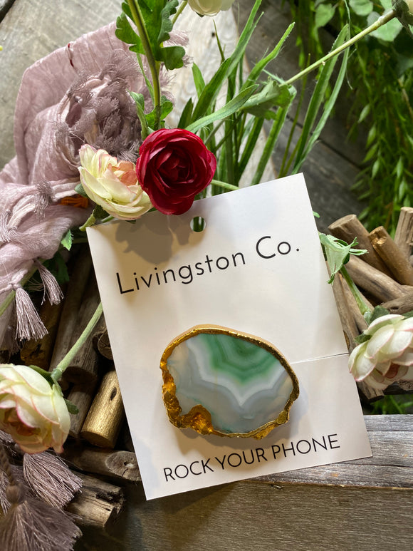 Giftware - Livingstone Co. Rock Your Phone Green & White Pop Socket With Gold Edging