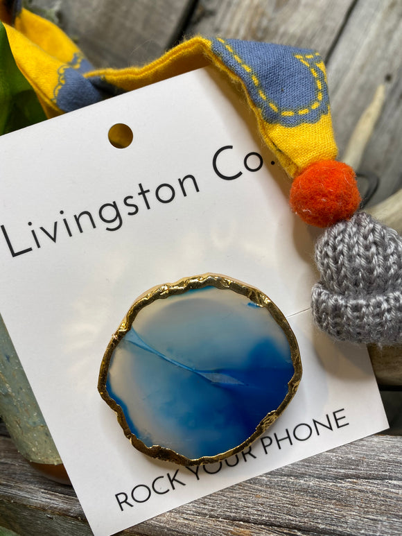 Giftware - Livingstone Co. Rock Your Phone Blue & White Pop Socket With Gold Edging