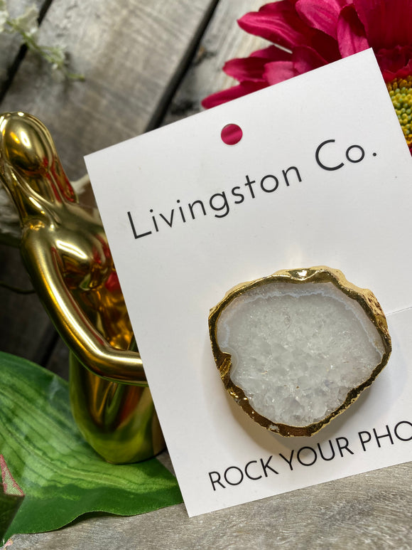 Giftware - Livingstone Co. Rock Your Phone White Pop Socket with Gold Edging