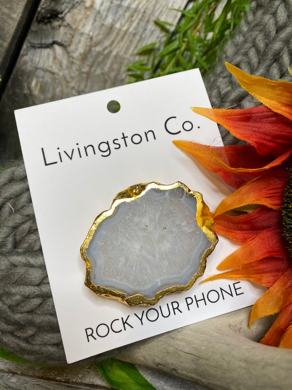 Giftware - Livingstone Co. Rock Your Phone Large White Pop Socket with Gold Edging