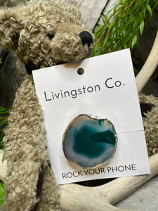 Giftware - Livingstone Co. Rock Your Phone Green & White Pop Socket With Silver Edging