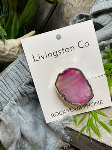 Giftware - Livingstone Co. Rock Your Phone Pink & White Pop Socket With Silver Edging
