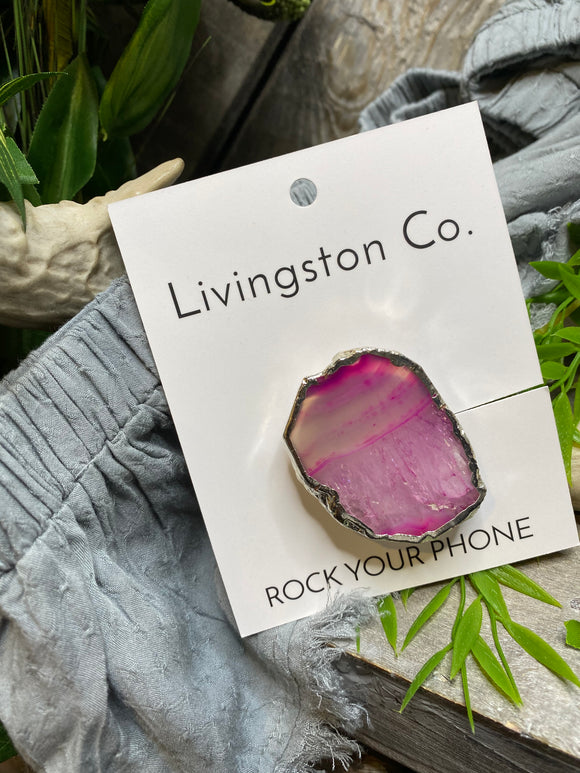 Giftware - Livingstone Co. Rock Your Phone Pink & White Pop Socket With Silver Edging